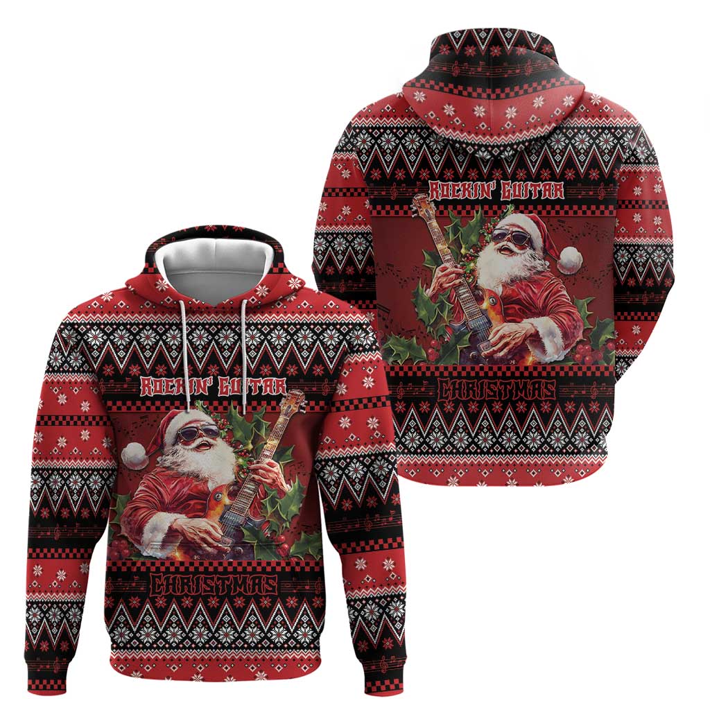 Guitar Christmas Hoodie Rocking Santa - Wonder Print Shop