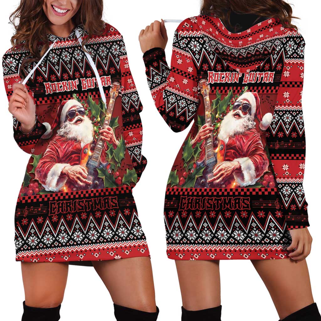 Guitar Christmas Hoodie Dress Rocking Santa - Wonder Print Shop