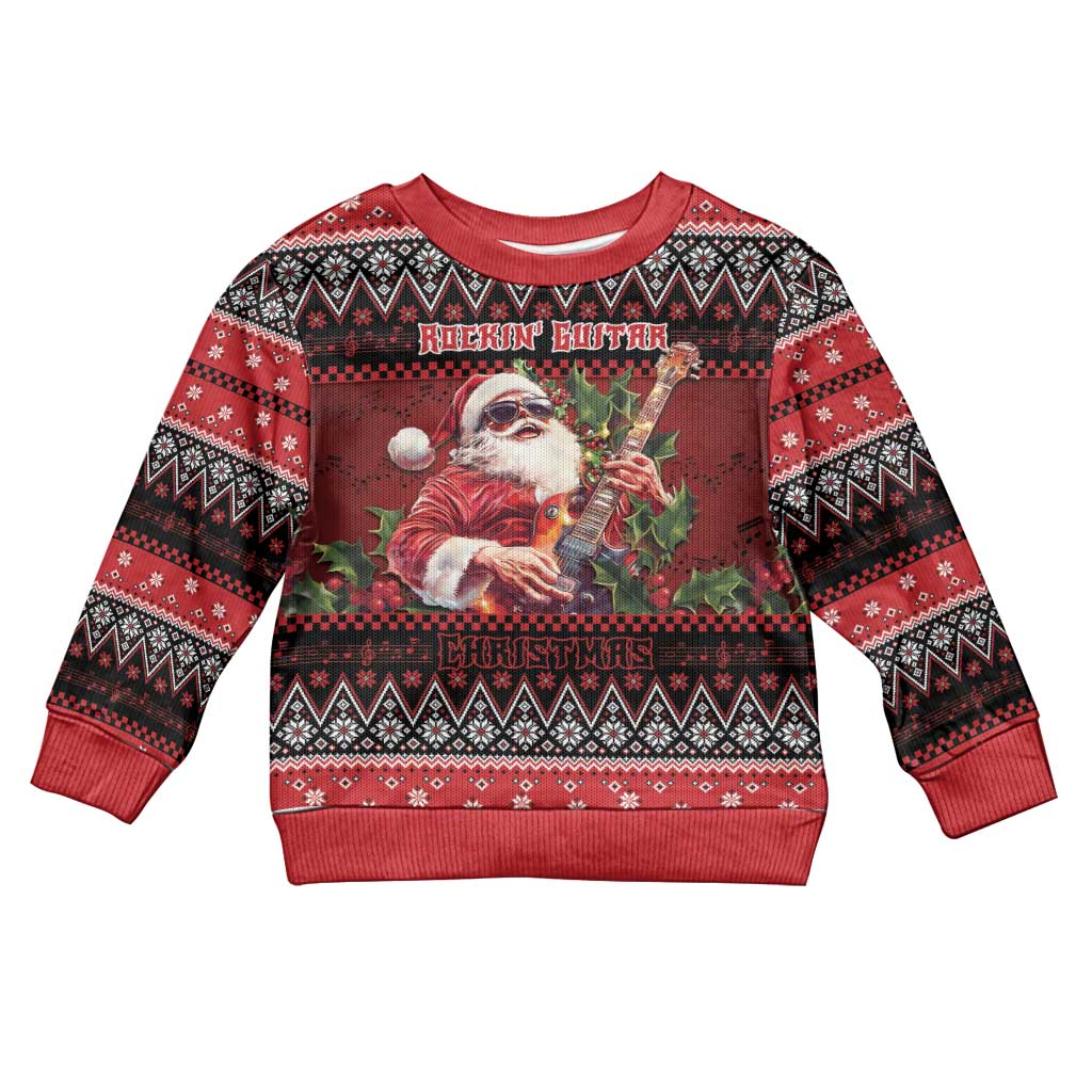 Guitar Christmas Kid Ugly Christmas Sweater Rocking Santa - Wonder Print Shop