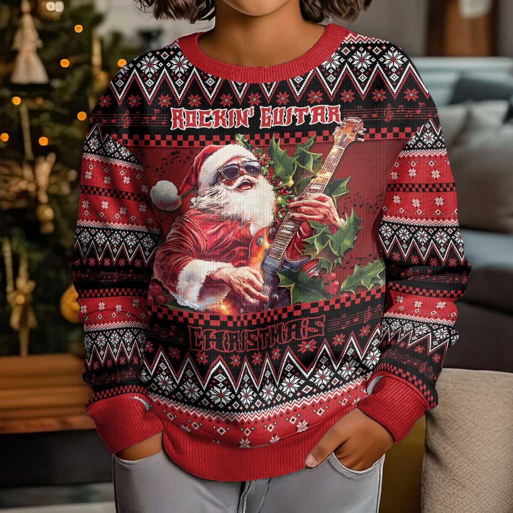 Guitar Christmas Kid Ugly Christmas Sweater Rocking Santa - Wonder Print Shop