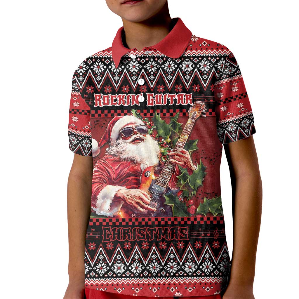 Guitar Christmas Kid Polo Shirt Rocking Santa - Wonder Print Shop