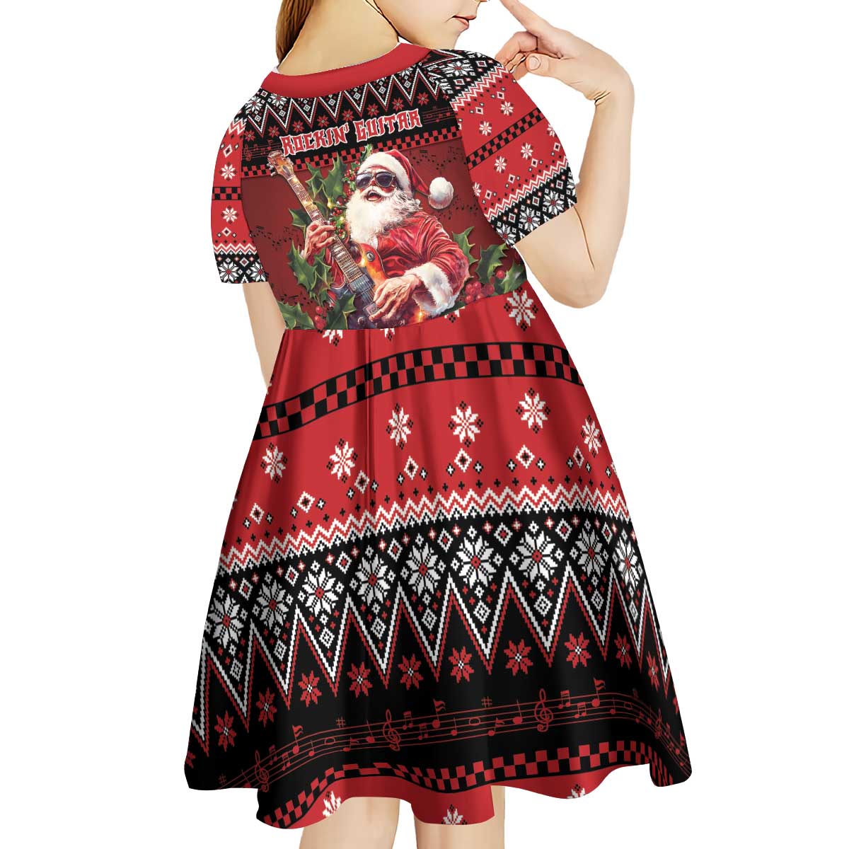Guitar Christmas Kid Short Sleeve Dress Rocking Santa - Wonder Print Shop