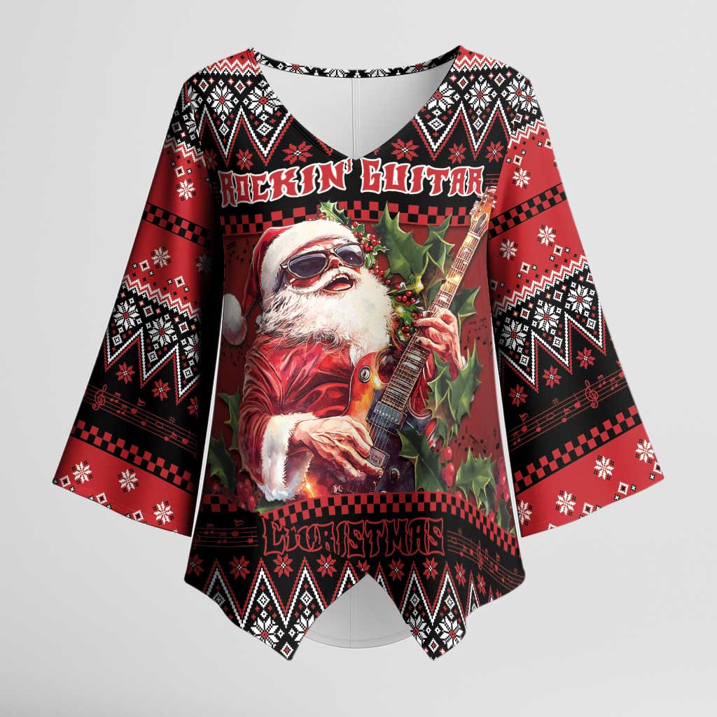 Guitar Christmas Kimono Sleeve Blouse Rocking Santa - Wonder Print Shop