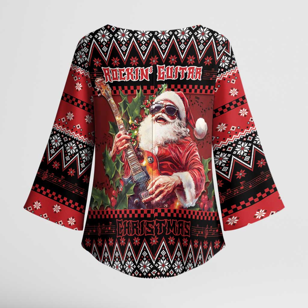Guitar Christmas Kimono Sleeve Blouse Rocking Santa - Wonder Print Shop