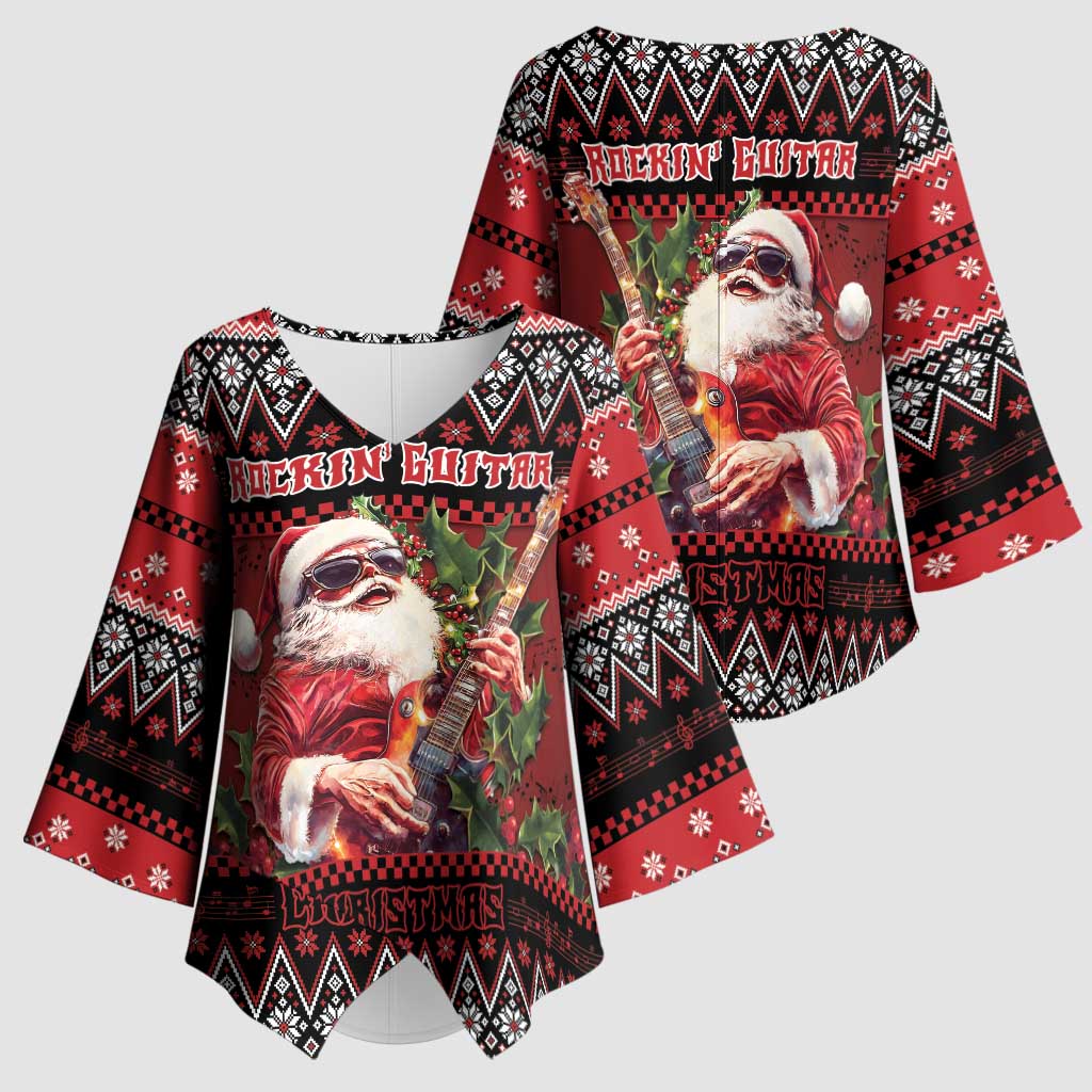 Guitar Christmas Kimono Sleeve Blouse Rocking Santa - Wonder Print Shop
