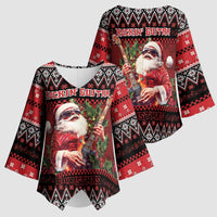 Guitar Christmas Kimono Sleeve Blouse Rocking Santa - Wonder Print Shop