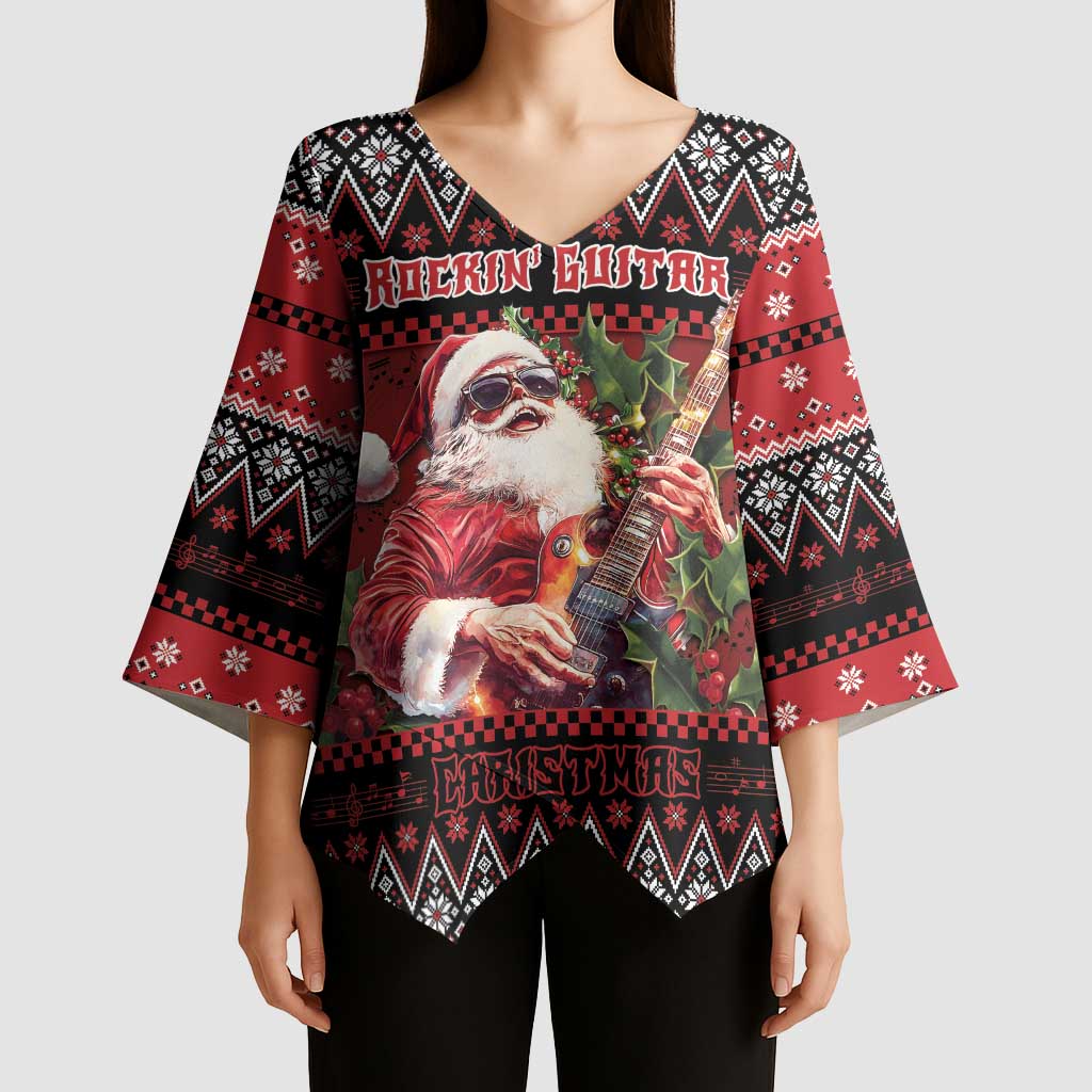 Guitar Christmas Kimono Sleeve Blouse Rocking Santa - Wonder Print Shop