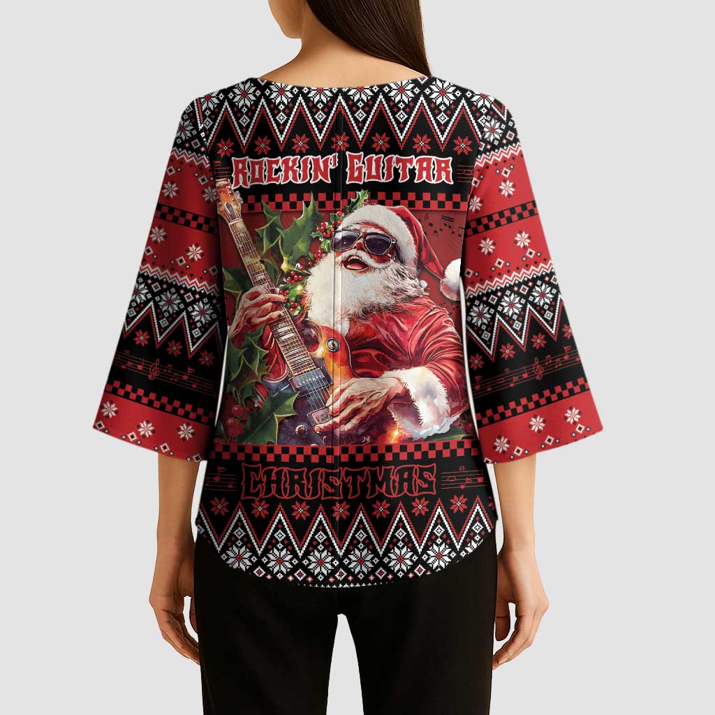 Guitar Christmas Kimono Sleeve Blouse Rocking Santa - Wonder Print Shop