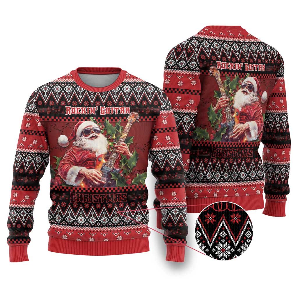 Guitar Christmas Ugly Christmas Sweater Rocking Santa - Wonder Print Shop