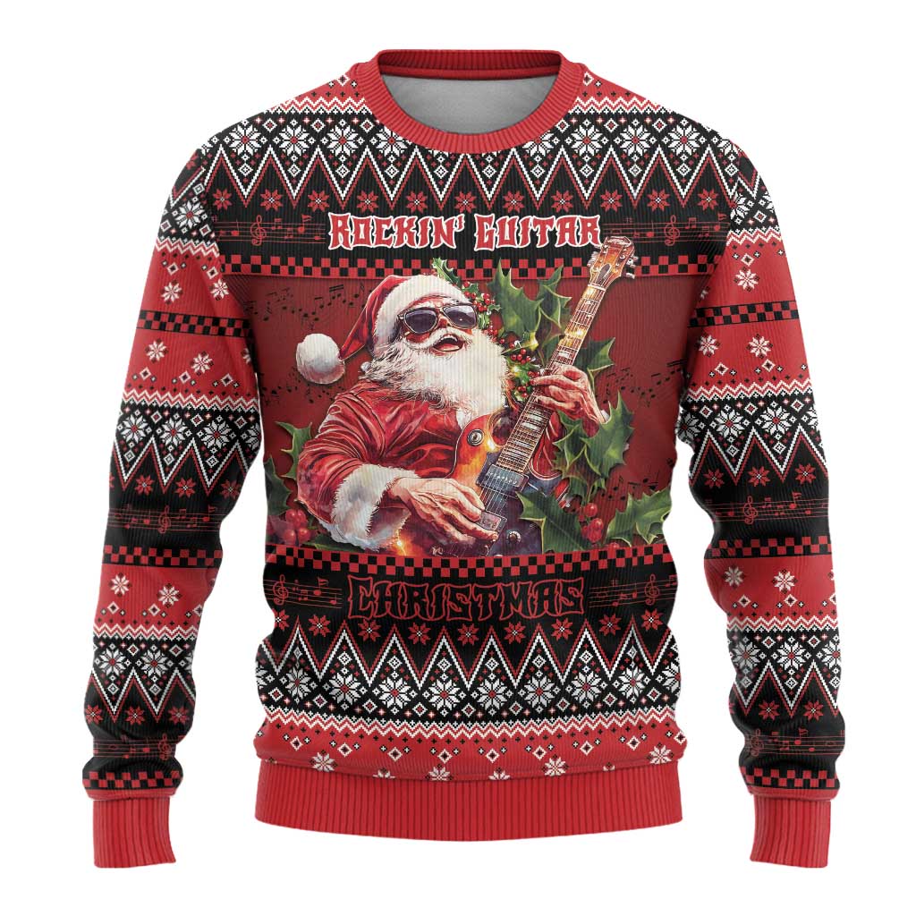 Guitar Christmas Ugly Christmas Sweater Rocking Santa - Wonder Print Shop