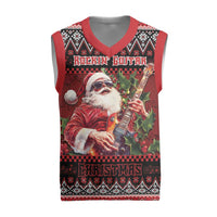 Guitar Christmas Knitted V-Neck Vest Rocking Santa - Wonder Print Shop