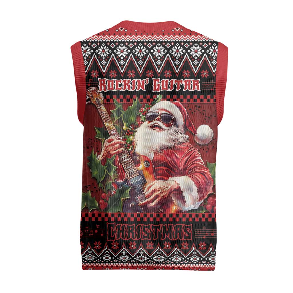 Guitar Christmas Knitted V-Neck Vest Rocking Santa - Wonder Print Shop