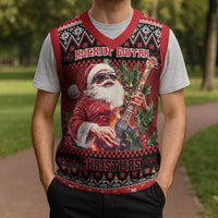 Guitar Christmas Knitted V-Neck Vest Rocking Santa - Wonder Print Shop