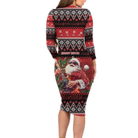 Guitar Christmas Long Sleeve Bodycon Dress Rocking Santa - Wonder Print Shop