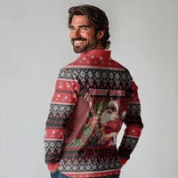 Guitar Christmas Long Sleeve Polo Shirt Rocking Santa - Wonder Print Shop