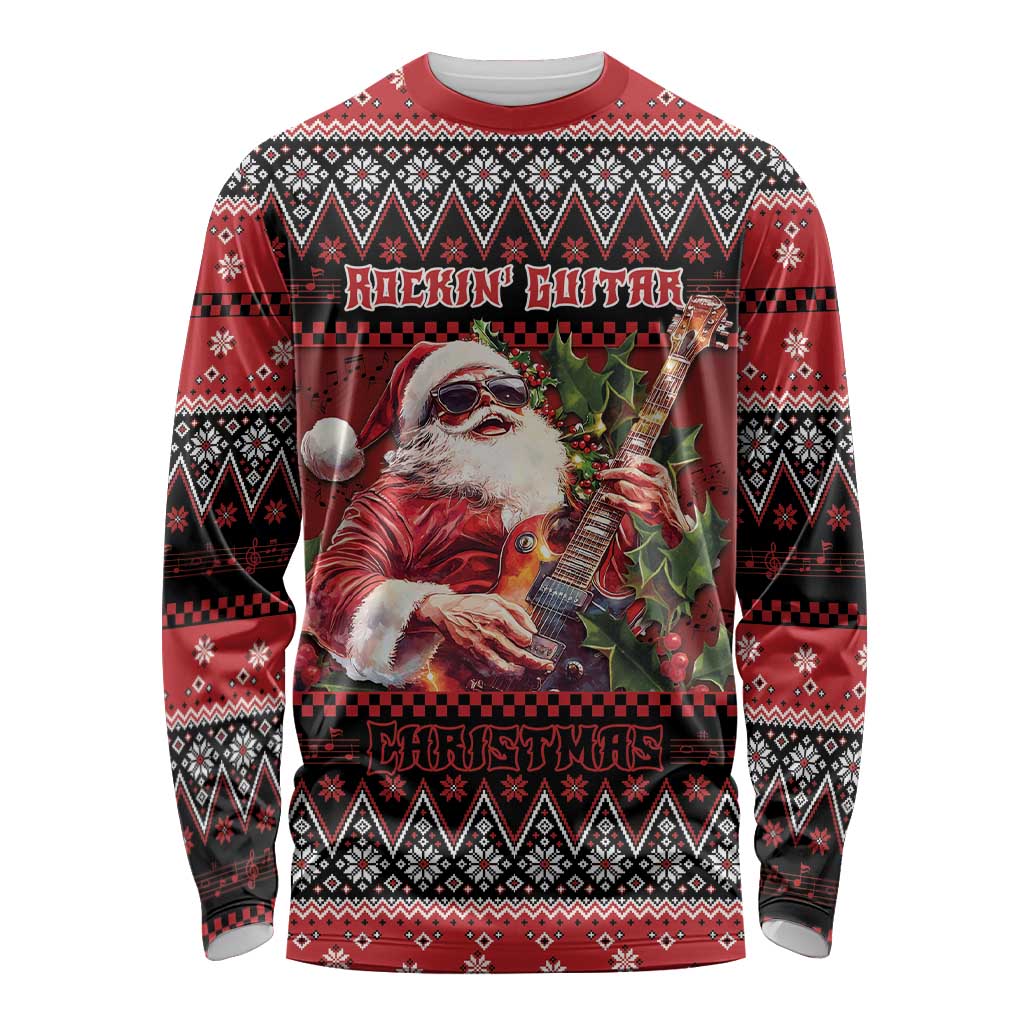 Guitar Christmas Long Sleeve Shirt Rocking Santa - Wonder Print Shop