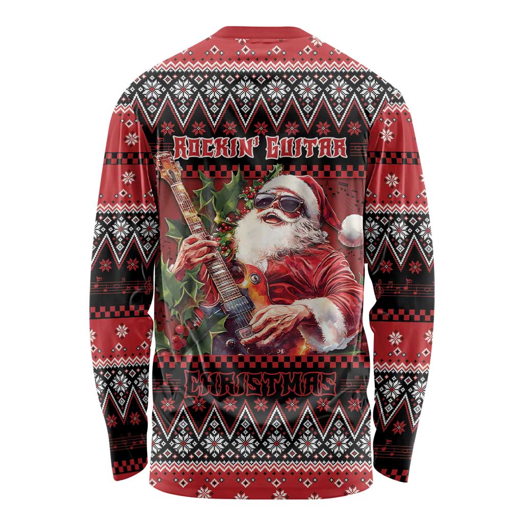 Guitar Christmas Long Sleeve Shirt Rocking Santa - Wonder Print Shop