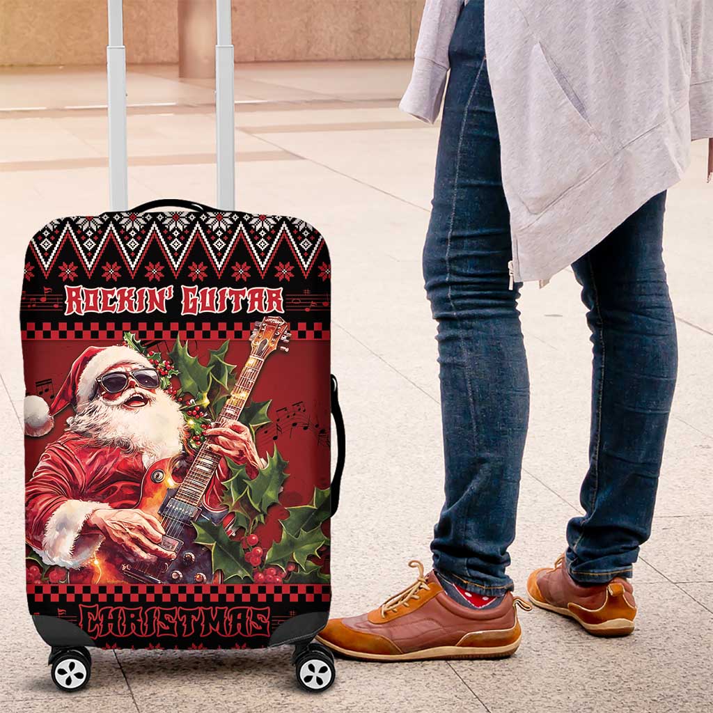 Guitar Christmas Luggage Cover Rocking Santa - Wonder Print Shop