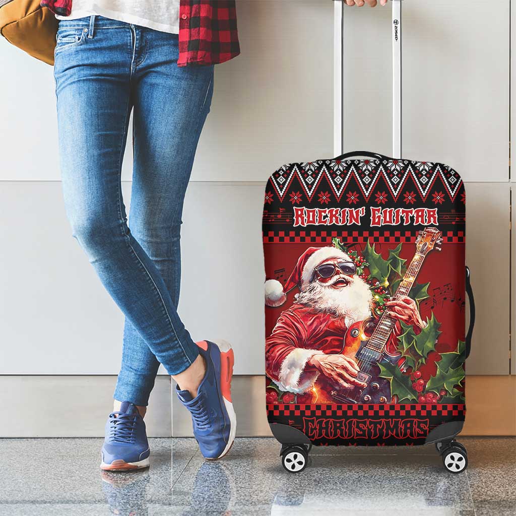 Guitar Christmas Luggage Cover Rocking Santa - Wonder Print Shop