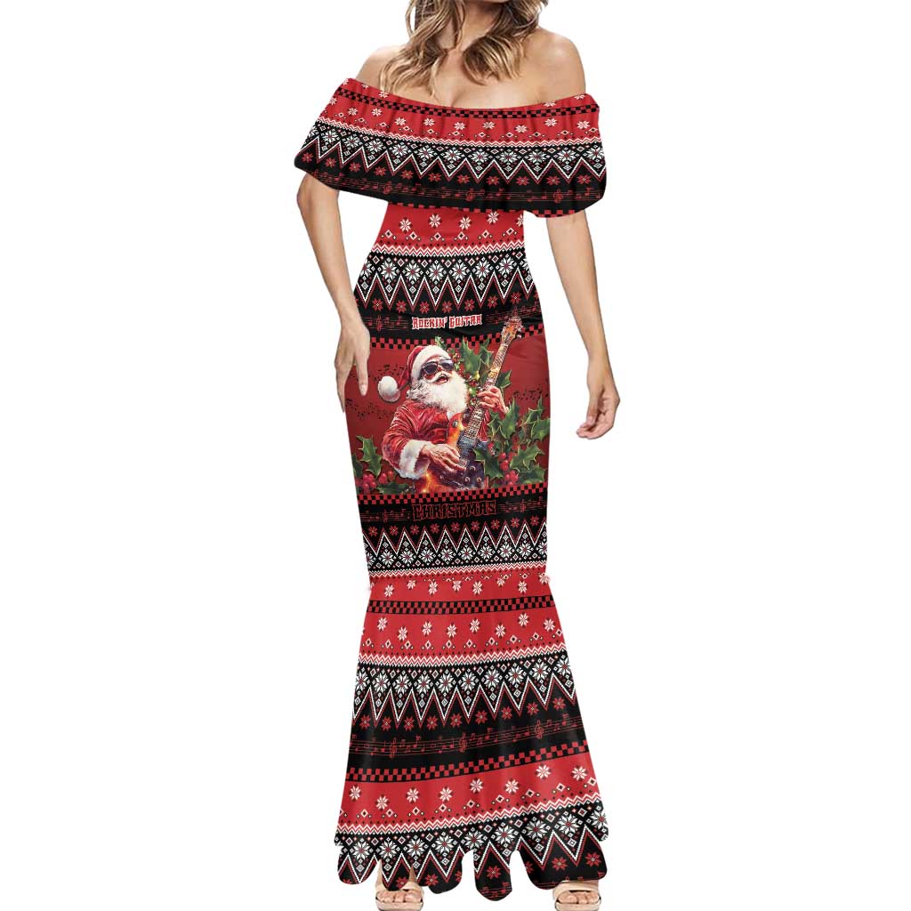 Guitar Christmas Mermaid Dress Rocking Santa - Wonder Print Shop