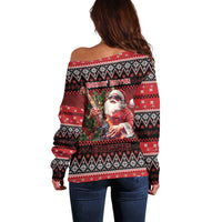 Guitar Christmas Off Shoulder Sweater Rocking Santa - Wonder Print Shop