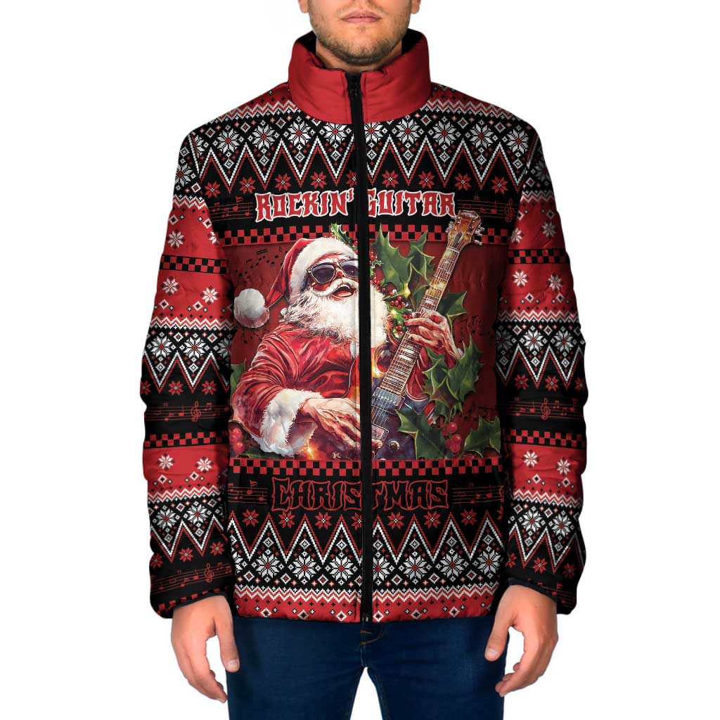 Guitar Christmas Padded Jacket Rocking Santa - Wonder Print Shop