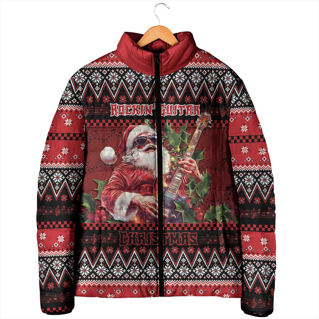 Guitar Christmas Padded Jacket Rocking Santa - Wonder Print Shop