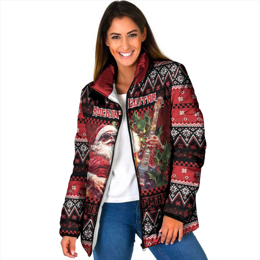 Guitar Christmas Padded Jacket Rocking Santa - Wonder Print Shop