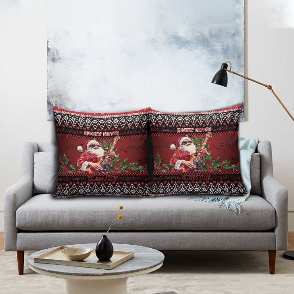 Guitar Christmas Pillow Cover Rocking Santa - Wonder Print Shop
