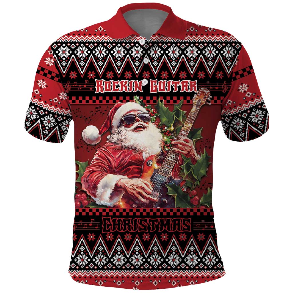 Guitar Christmas Polo Shirt Rocking Santa - Wonder Print Shop