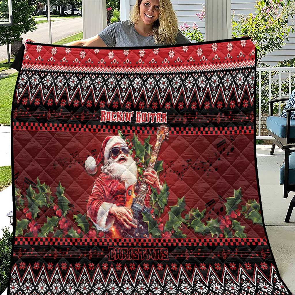 Guitar Christmas Quilt Rocking Santa - Wonder Print Shop