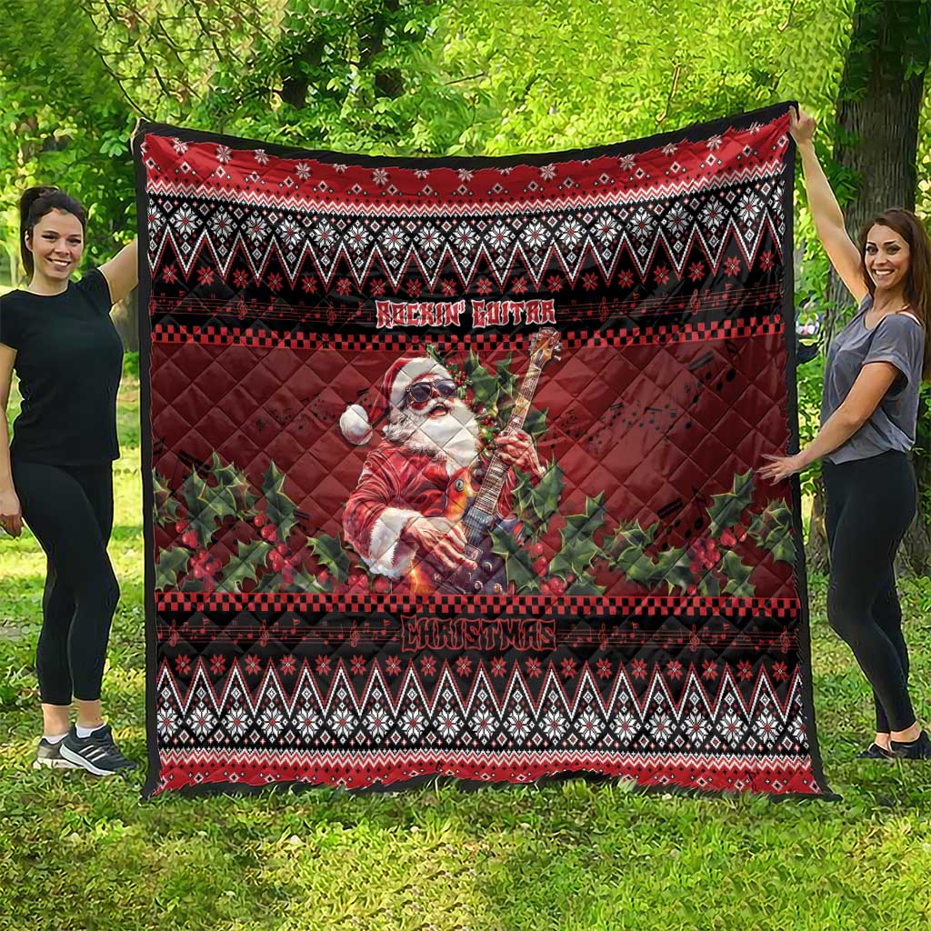 Guitar Christmas Quilt Rocking Santa - Wonder Print Shop