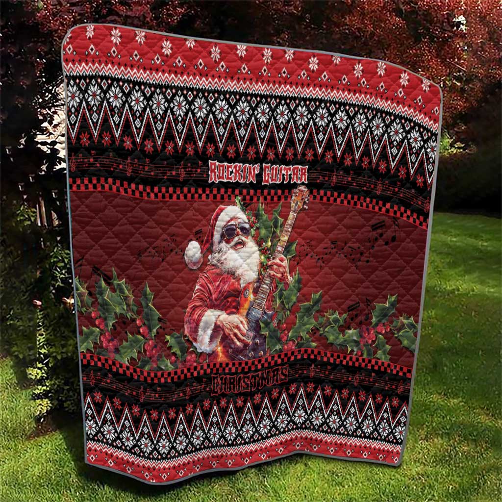 Guitar Christmas Quilt Rocking Santa - Wonder Print Shop