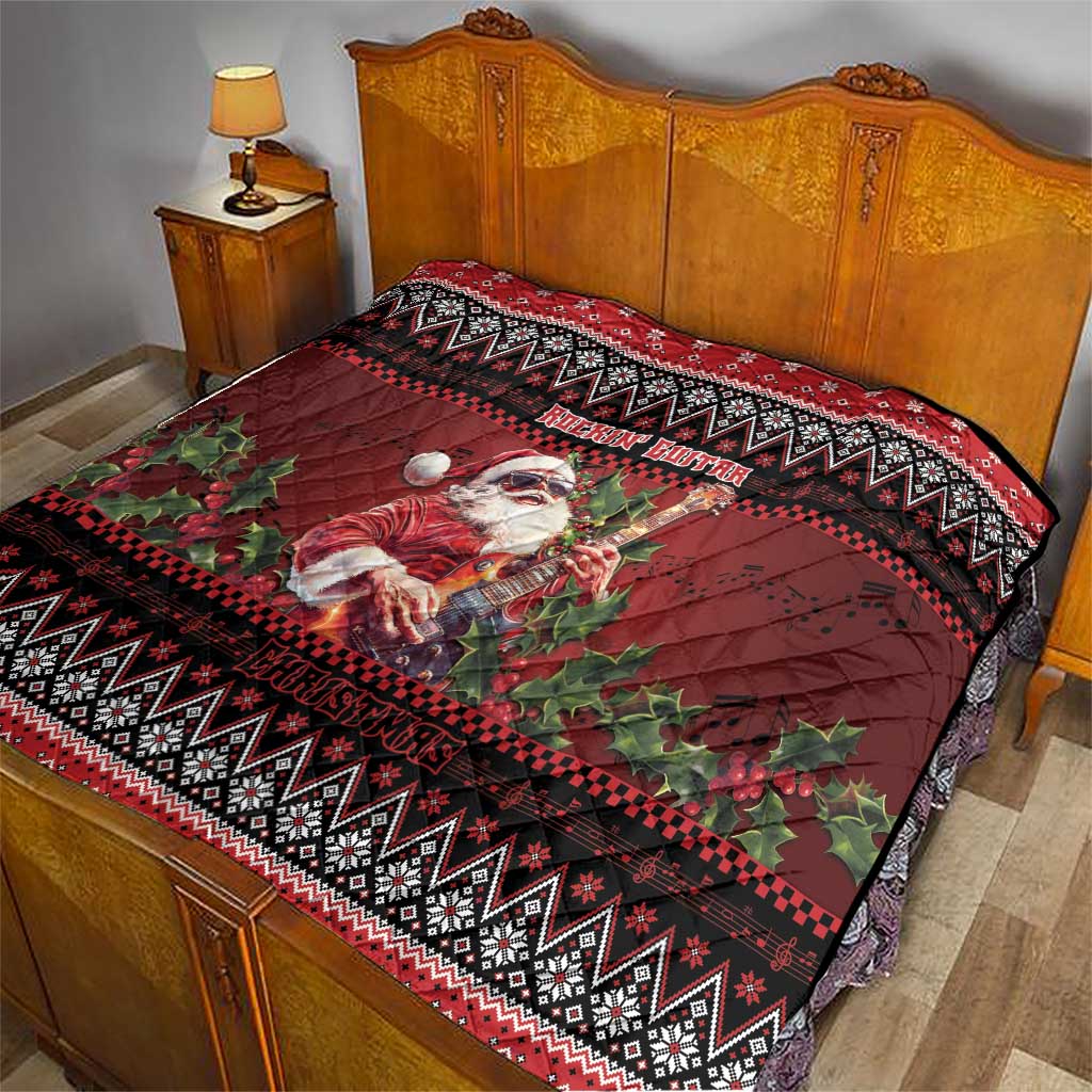 Guitar Christmas Quilt Rocking Santa - Wonder Print Shop