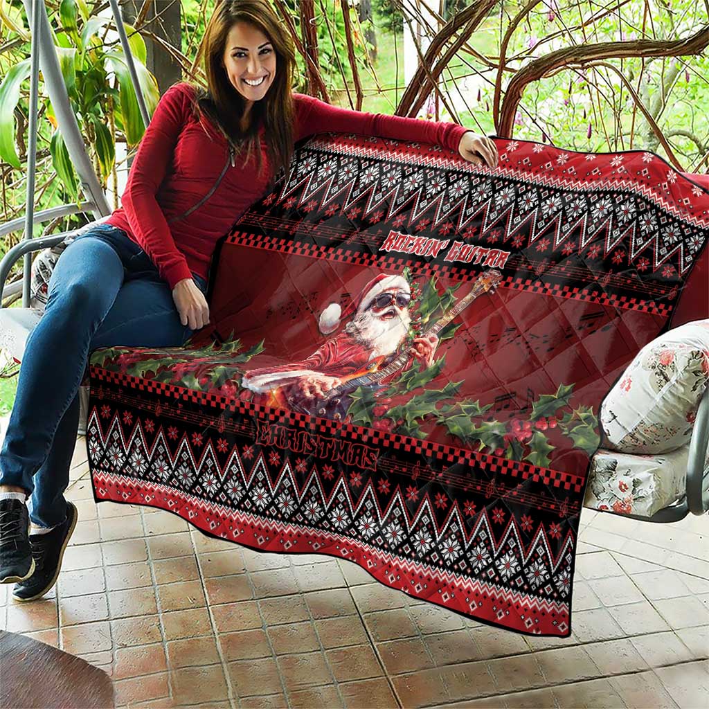 Guitar Christmas Quilt Rocking Santa - Wonder Print Shop