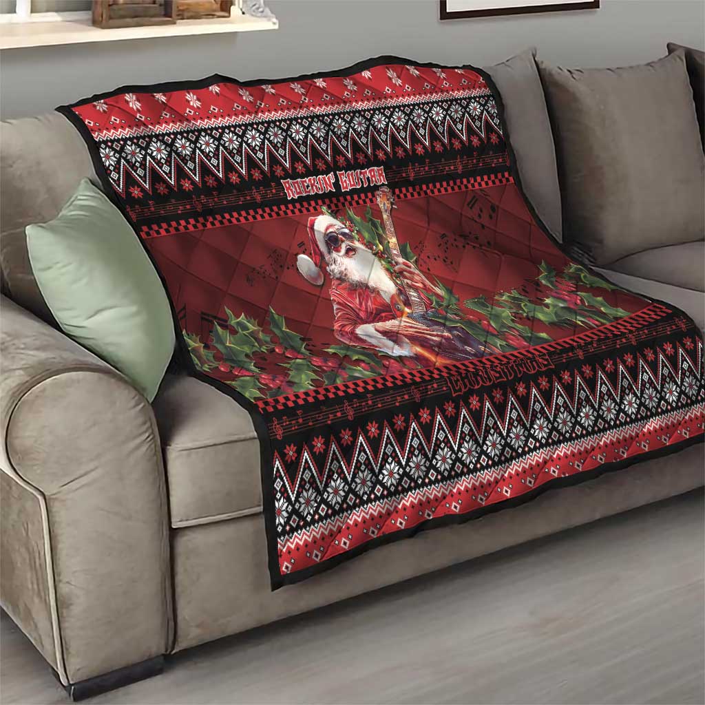 Guitar Christmas Quilt Rocking Santa - Wonder Print Shop