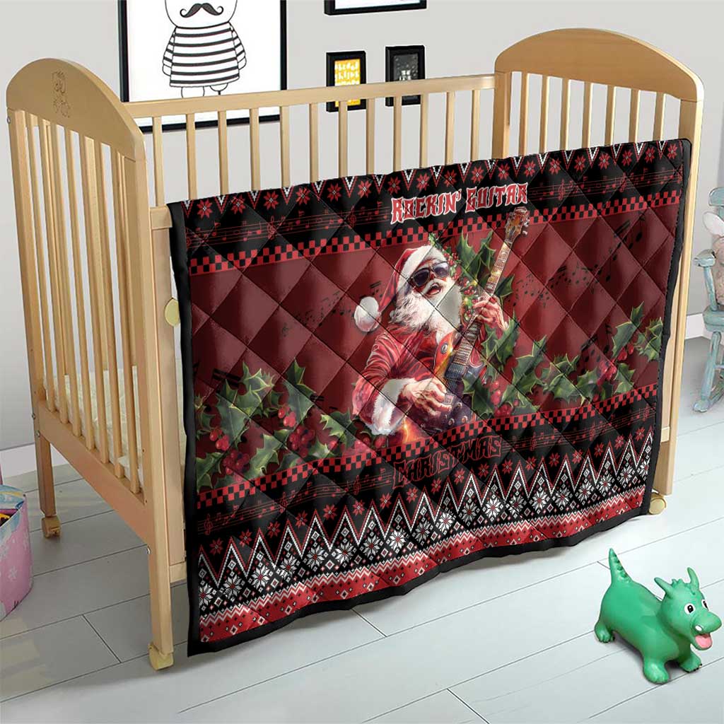 Guitar Christmas Quilt Rocking Santa - Wonder Print Shop
