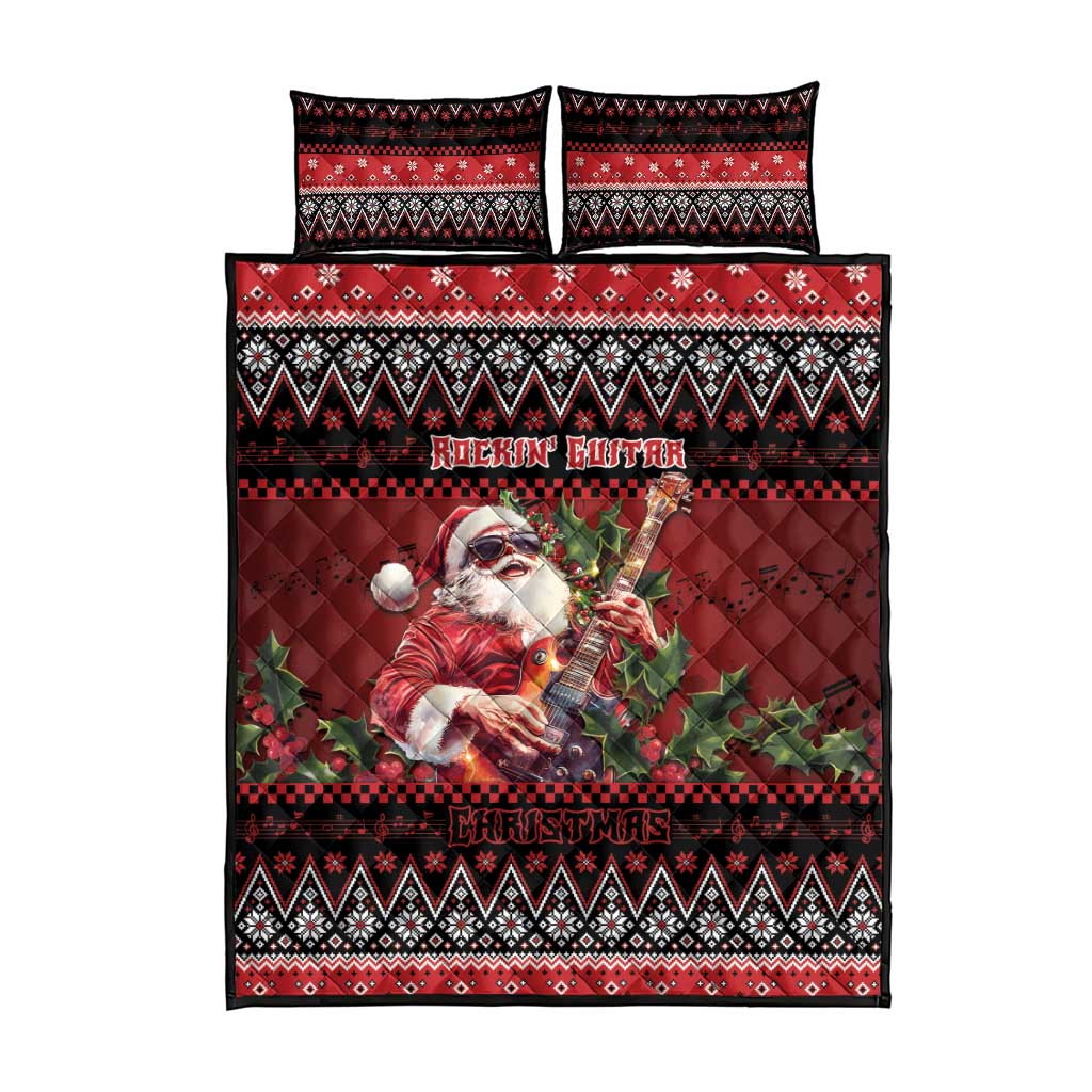 Guitar Christmas Quilt Bed Set Rocking Santa - Wonder Print Shop