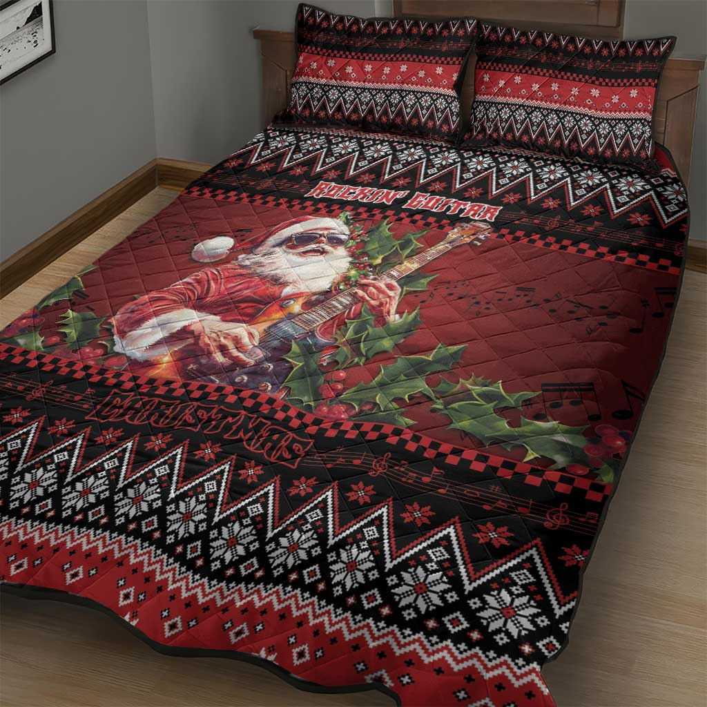 Guitar Christmas Quilt Bed Set Rocking Santa - Wonder Print Shop