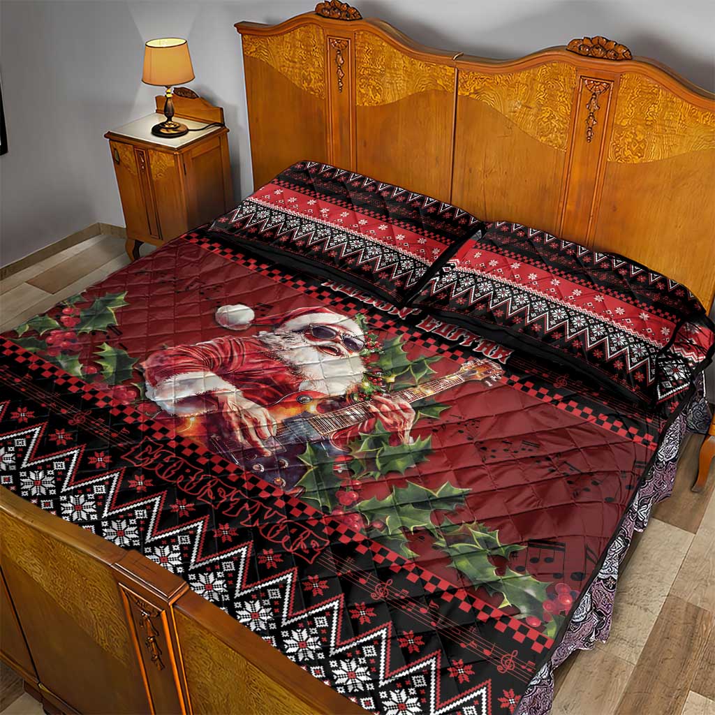 Guitar Christmas Quilt Bed Set Rocking Santa - Wonder Print Shop