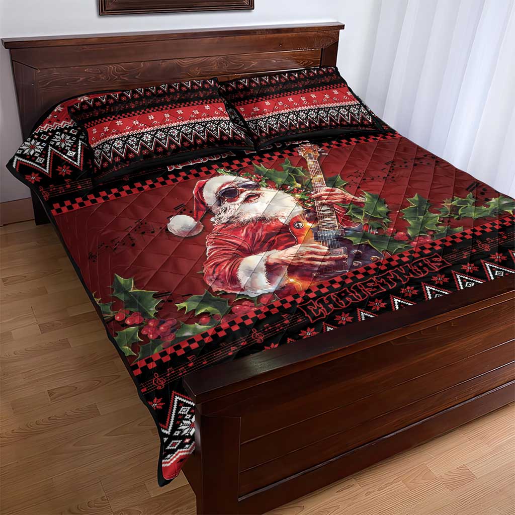 Guitar Christmas Quilt Bed Set Rocking Santa - Wonder Print Shop