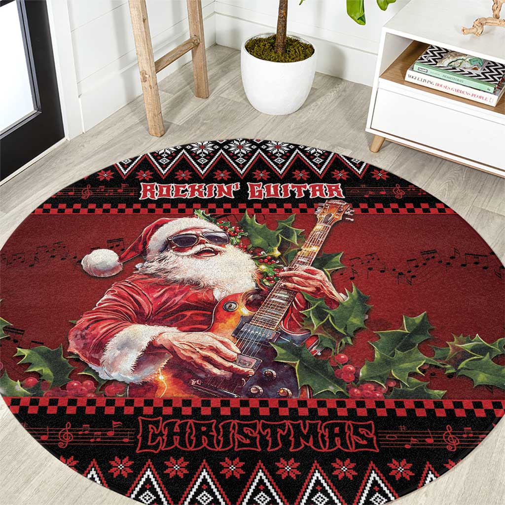 Guitar Christmas Round Carpet Rocking Santa - Wonder Print Shop