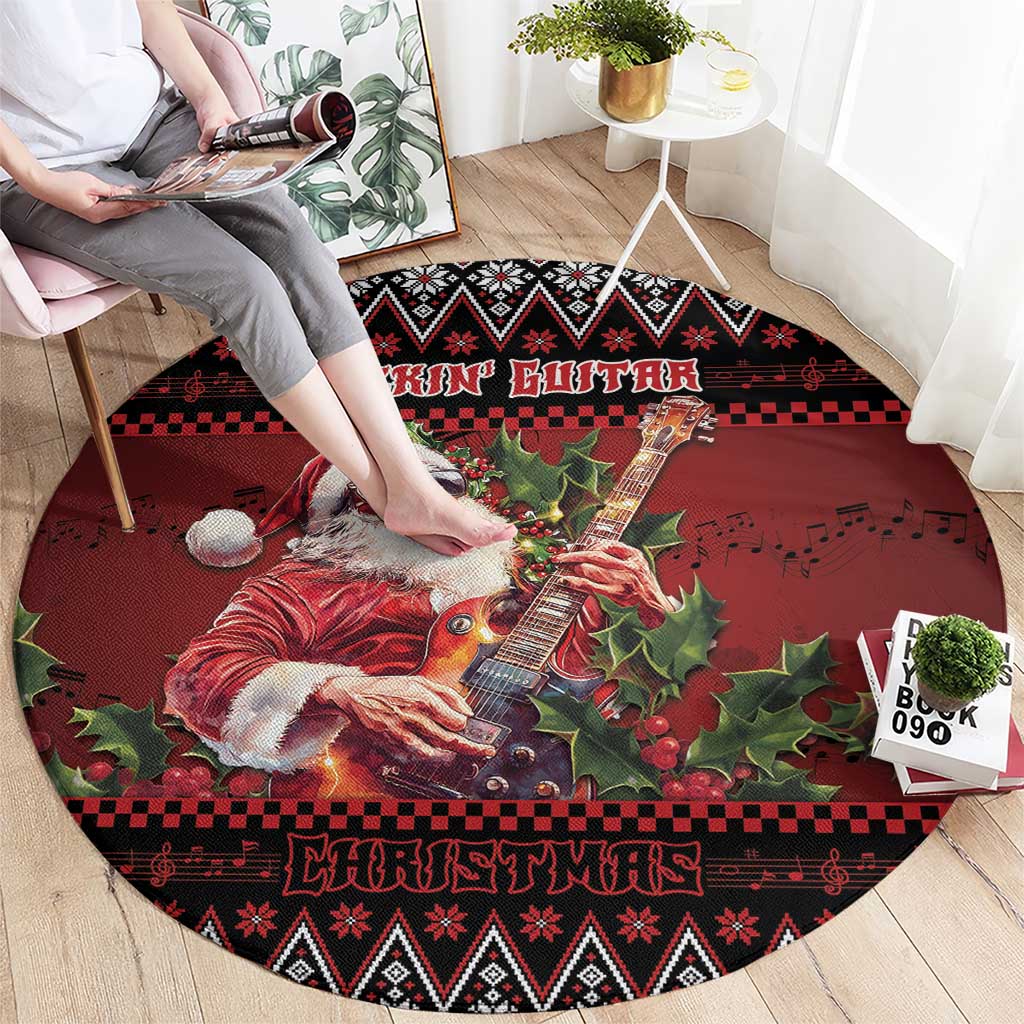 Guitar Christmas Round Carpet Rocking Santa - Wonder Print Shop
