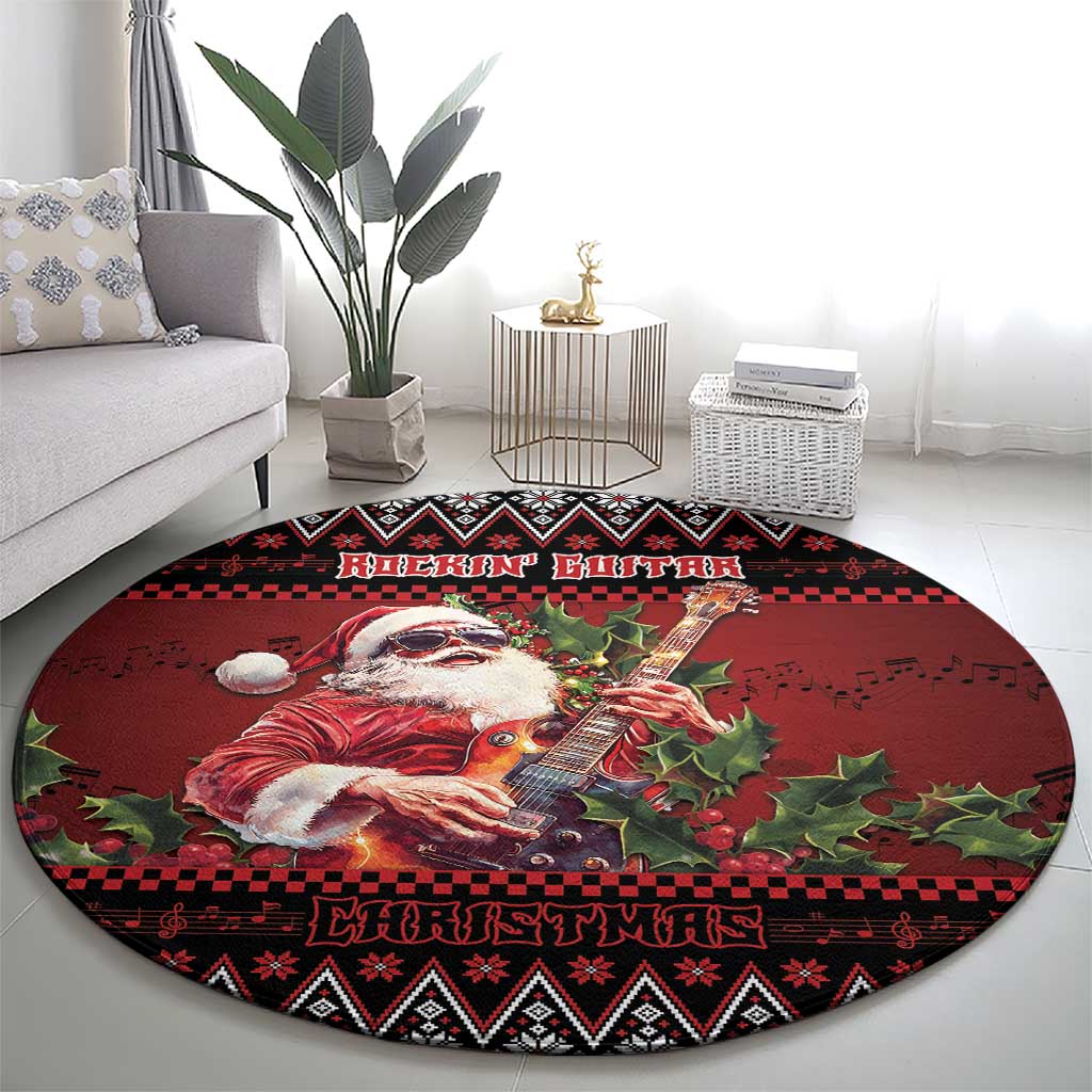 Guitar Christmas Round Carpet Rocking Santa - Wonder Print Shop