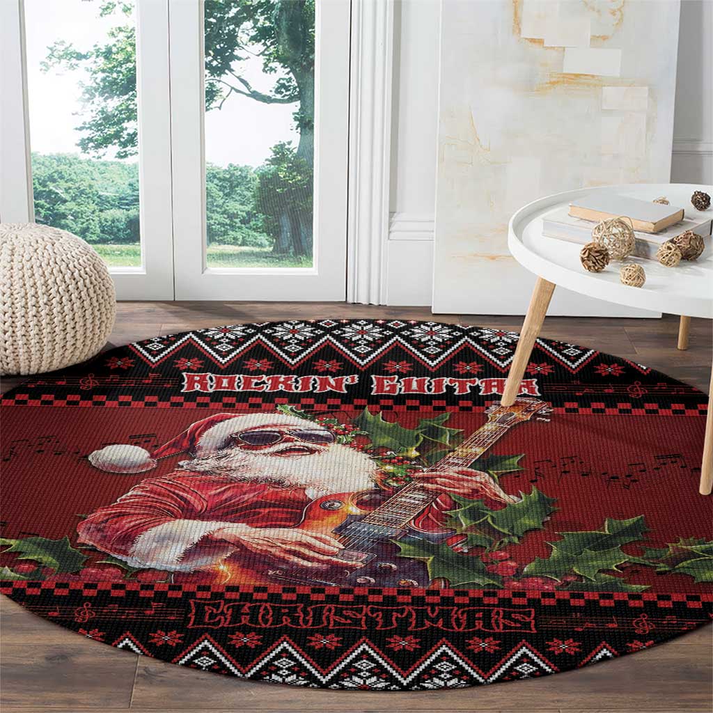 Guitar Christmas Round Carpet Rocking Santa - Wonder Print Shop