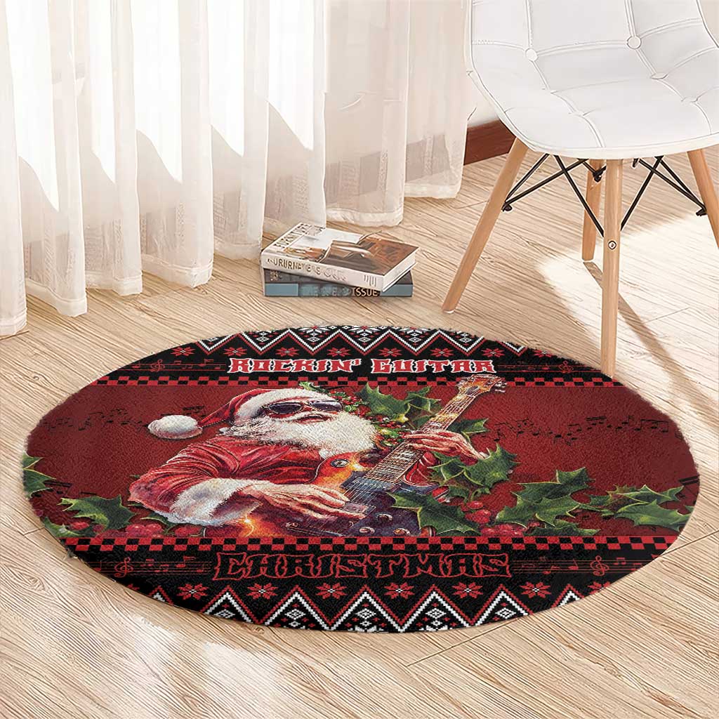 Guitar Christmas Round Carpet Rocking Santa - Wonder Print Shop