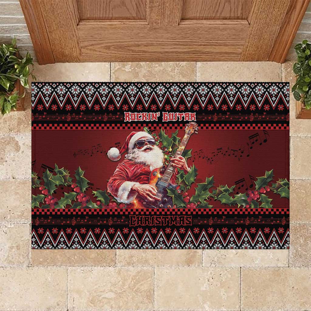 Guitar Christmas Rubber Doormat Rocking Santa - Wonder Print Shop