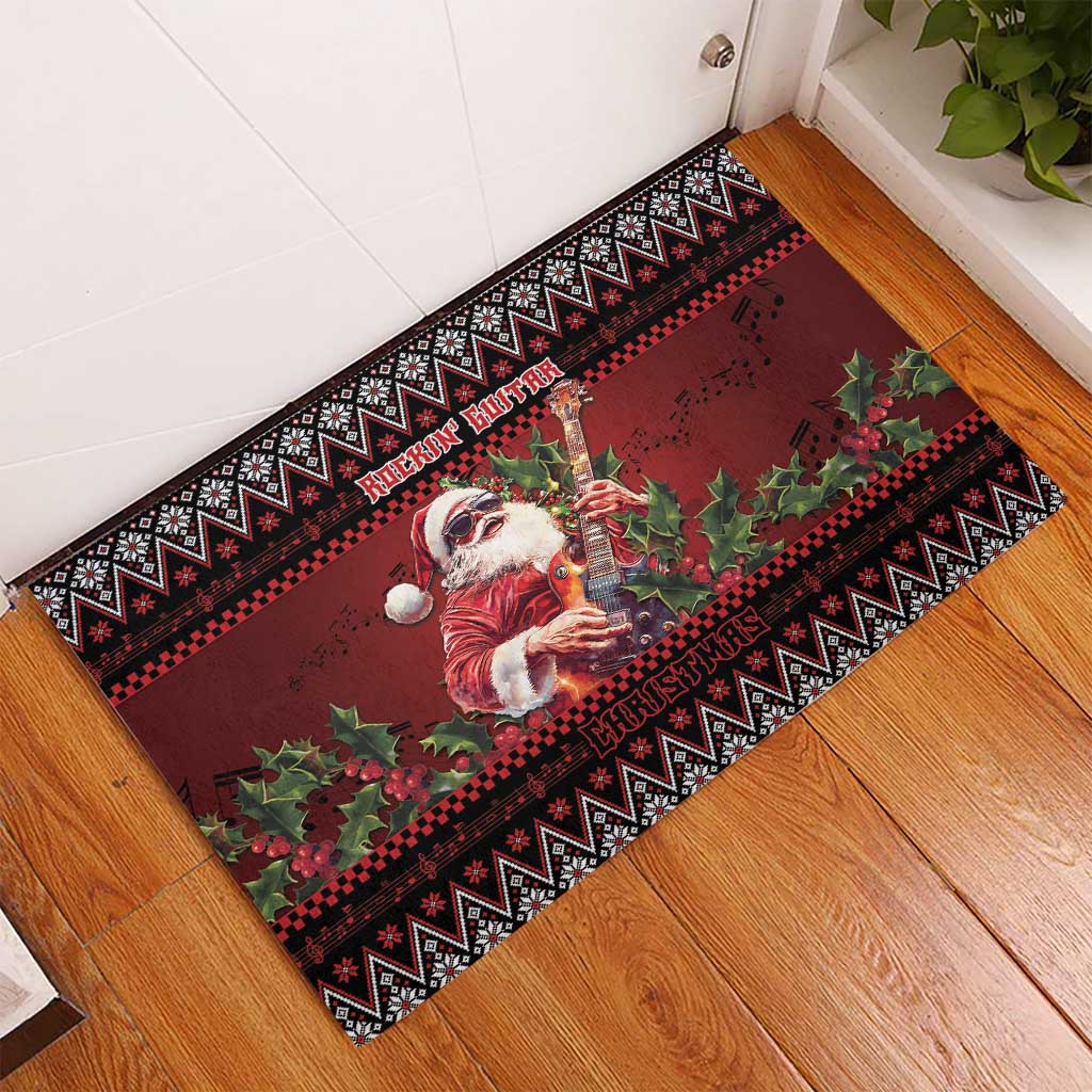 Guitar Christmas Rubber Doormat Rocking Santa - Wonder Print Shop