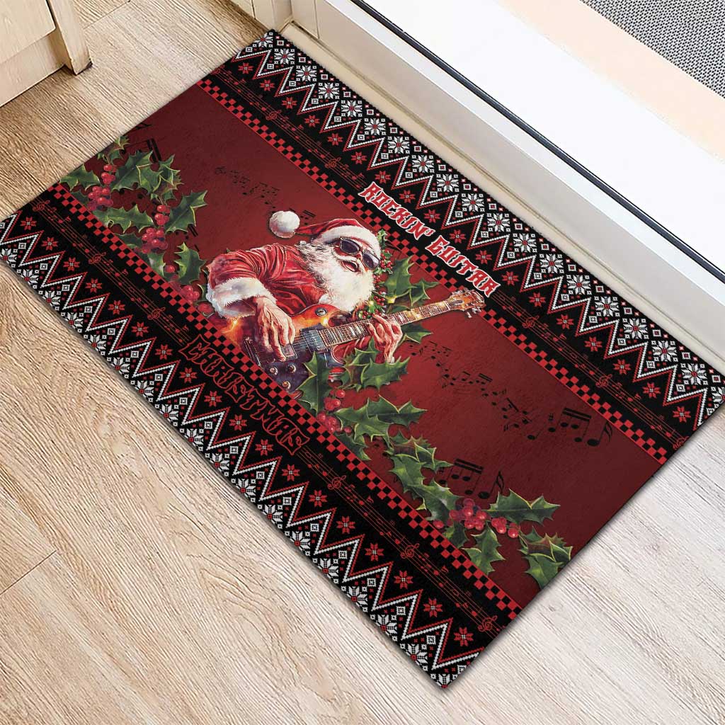 Guitar Christmas Rubber Doormat Rocking Santa - Wonder Print Shop