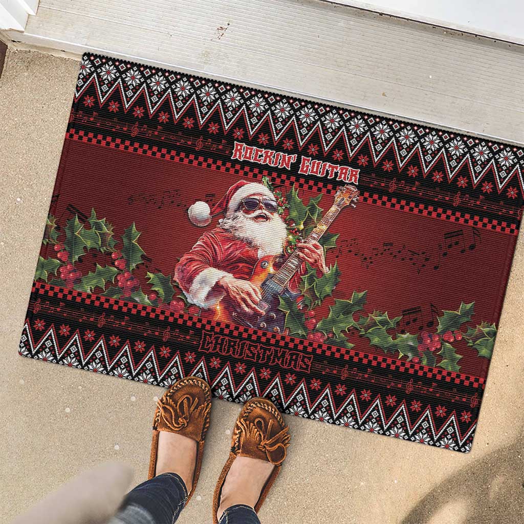 Guitar Christmas Rubber Doormat Rocking Santa - Wonder Print Shop